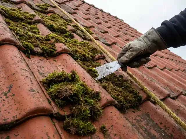 Mos wordt droog van de pannen geschraapt